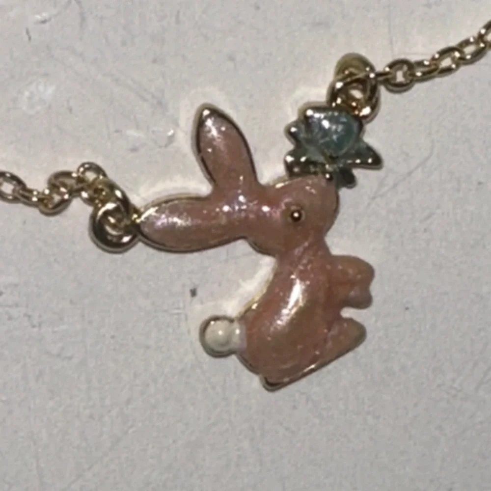 Girl Nation Pink Glitter Bunny Rabbit Necklace 14K Gold Plated Hypoallergenic